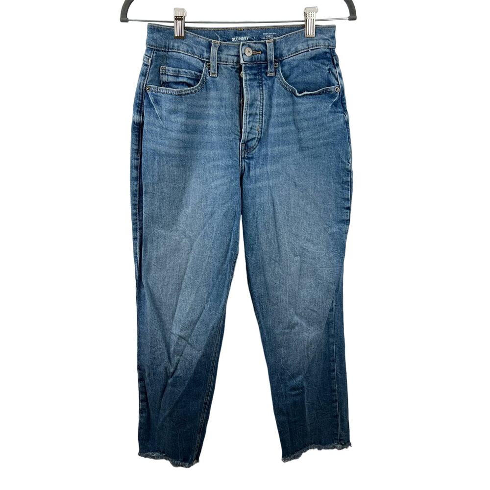 Old Navy Extra High-Rise Curvy Sky-Hi Straight Jeans Lindy Blue Button-Fly 4
